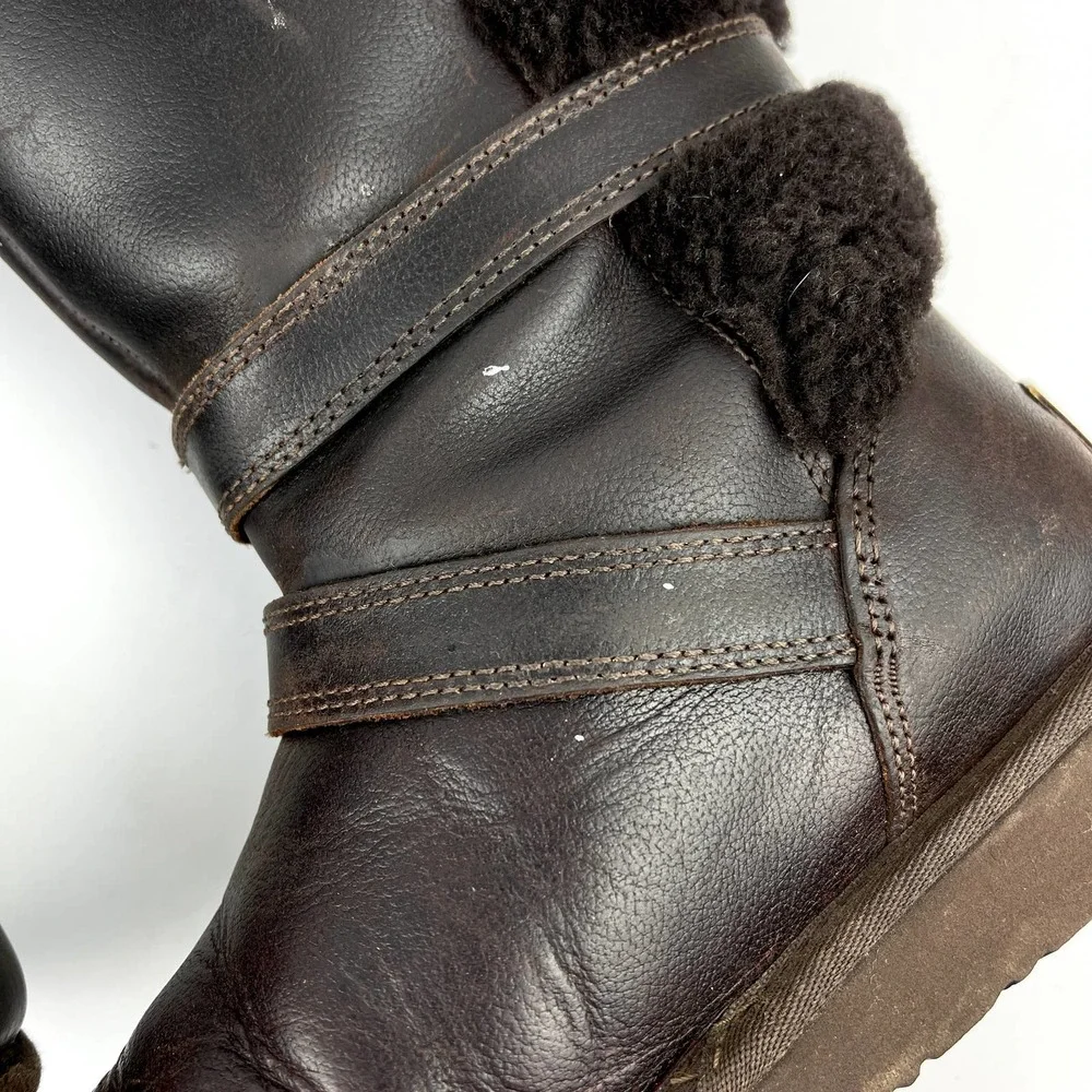 UGG Becket Shearling & Leather Water Resistant Buckle Boot Dark Brown 6 - Picture 9 of 12